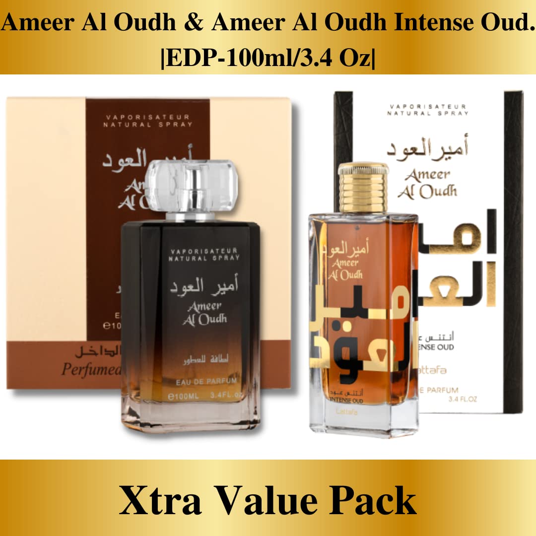 Lattafa Perfumes Ameer al Oudh & Ameer Al oudh intense oudCollection |EDP-100ML-3.4Oz| Woody, Sweet Oud, Bukhoor |Oriental Perfum. (VALUE PACK), 100.0 milliliters, 3.4 Fl Oz, 1